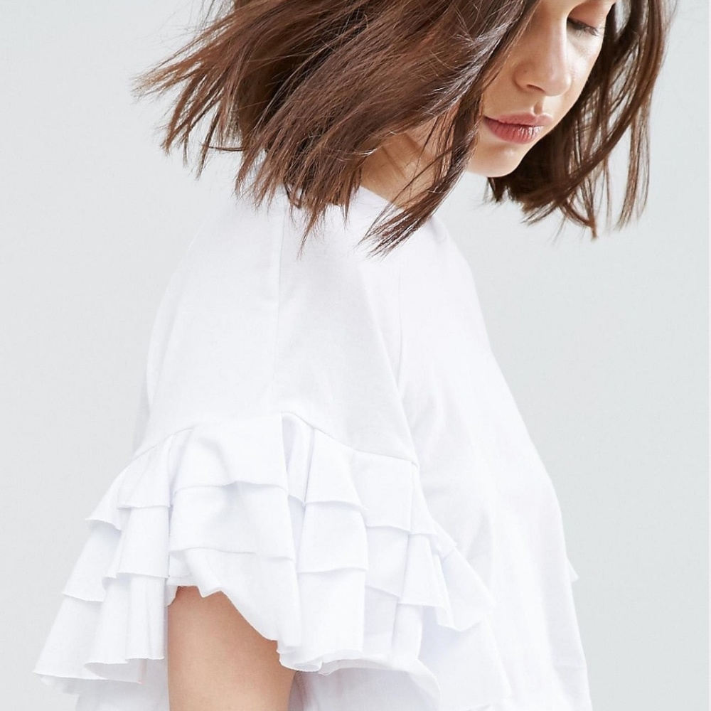 Asos white crop top with ruffle sleeves